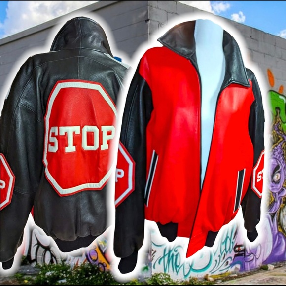 💎ViNTaGe 💎 MiCHaeL HoBan Stop SiGN 🛑🪧 JaCKet 🧥  ⚫️🔴 - Picture 1 of 4